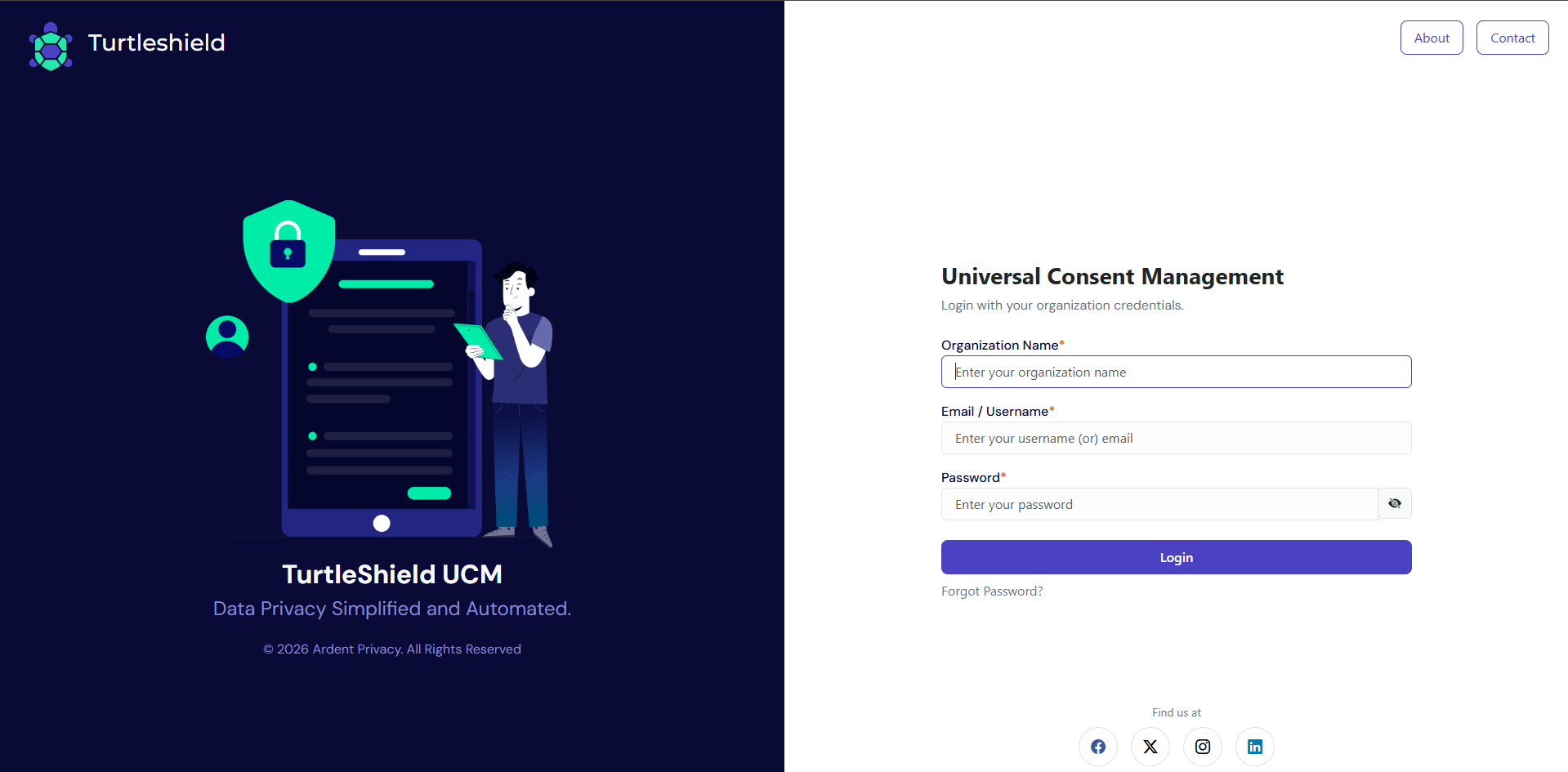 TurtleShield consent management platform integration dashboard with API documentation and setup examples
